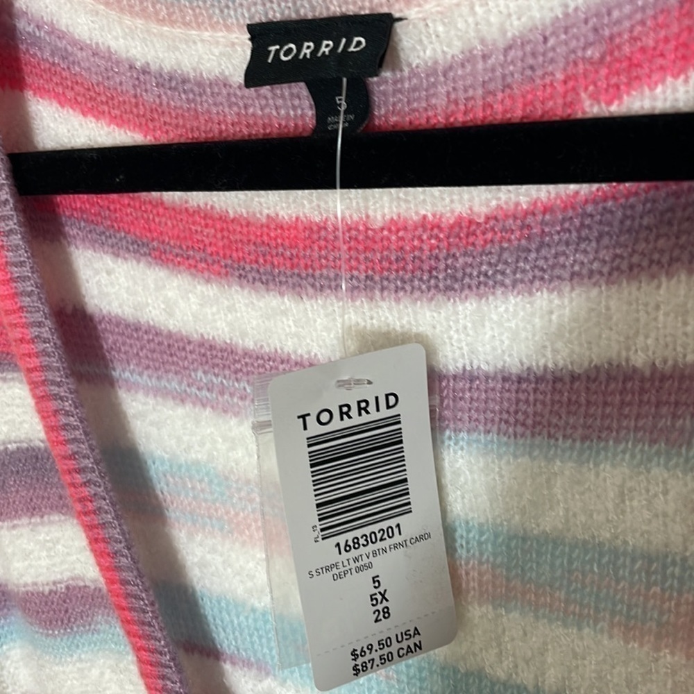 Torrid 5 BUTTON FRONT CARDIGAN - MULTI STRIPE - Picture 10 of 10